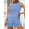 image:imageSidefeel Womens Denim Set Summer 2 Piece Short Sets Sleeveless Jean Top High Waisted Denim ShortsIceland Blue