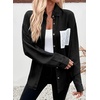 image:imageSidefeel Womens Denim Shirt Button Down Long Sleeve Jean Shirt Shackt with Lace Pocket Denim TopBlack