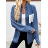 image:imageSidefeel Womens Denim Shirt Button Down Long Sleeve Jean Shirt Shackt with Lace Pocket Denim TopDark Blue
