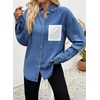 image:imageSidefeel Womens Denim Shirt Button Down Long Sleeve Jean Shirt Shackt with Lace Pocket Denim TopDark Blue
