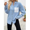 image:imageSidefeel Womens Denim Shirt Button Down Long Sleeve Jean Shirt Shackt with Lace Pocket Denim TopIceland Blue
