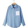 image:imageSidefeel Womens Denim Shirt Button Down Long Sleeve Jean Shirt Shackt with Lace Pocket Denim TopIceland Blue