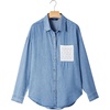 image:imageSidefeel Womens Denim Shirt Button Down Long Sleeve Jean Shirt Shackt with Lace Pocket Denim TopLight Blue