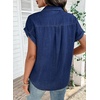 image:imageSidefeel Womens Denim Shirt Button Down V Neck Short Sleeve Jean Shirts Trendy Casual Loose Denim Tops with Oversized FitDark Blue
