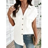 image:imageSidefeel Womens Denim Shirt Button Down V Neck Short Sleeve Jean Shirts Trendy Casual Loose Denim Tops with Oversized FitWhite