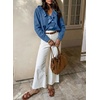 image:imageSidefeel Womens Denim Shirt Ruffled Edge V Neck Casual Long Sleeve 2026 Fall Jean Blouses TopsDark Blue