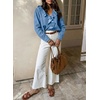 image:imageSidefeel Womens Denim Shirt Ruffled Edge V Neck Casual Long Sleeve 2026 Fall Jean Blouses TopsLight Blue