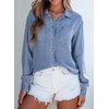 image:imageSidefeel Womens Denim Shirts Button Down Jean Shacket Spring Outfit 2025 Long Sleeve Chambray Blouse TopLight Blue
