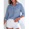 image:imageSidefeel Womens Denim Shirts Button Down Jean Shacket Spring Outfit 2025 Long Sleeve Chambray Blouse TopLight Blue
