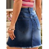 image:imageSidefeel Womens Denim Skirt Casual Stretch High Waist Raw Hem Zip Fly Jean Skirt for WomenBluing