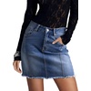 image:imageSidefeel Womens Denim Skirt Casual Stretch High Waist Raw Hem Zip Fly Jean Skirt for WomenDark Blue