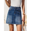 image:imageSidefeel Womens Denim Skirt Casual Stretch High Waist Raw Hem Zip Fly Jean Skirt for WomenDark Blue