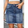 image:imageSidefeel Womens Denim Skirt Casual Stretch High Waist Raw Hem Zip Fly Jean Skirt for WomenDark Blue