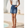 image:imageSidefeel Womens Denim Skirt Casual Stretch High Waist Raw Hem Zip Fly Jean Skirt for WomenDark Blue