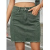 image:imageSidefeel Womens Denim Skirt Casual Stretch High Waist Raw Hem Zip Fly Jean Skirt for WomenGreen