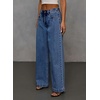 image:imageSidefeel Womens Drawstring Jeans Wide Leg High Waisted Baggy Stretchy Elastic Waist Sweatpant JeansBlue