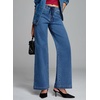 image:imageSidefeel Womens Drawstring Jeans Wide Leg High Waisted Baggy Stretchy Elastic Waist Sweatpant JeansBlue