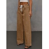 image:imageSidefeel Womens Drawstring Jeans Wide Leg High Waisted Baggy Stretchy Elastic Waist Sweatpant JeansBrown