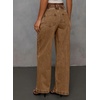 image:imageSidefeel Womens Drawstring Jeans Wide Leg High Waisted Baggy Stretchy Elastic Waist Sweatpant JeansBrown