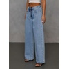 image:imageSidefeel Womens Drawstring Jeans Wide Leg High Waisted Baggy Stretchy Elastic Waist Sweatpant JeansSky Blue