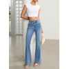 image:imageSidefeel Womens Flare Jeans High Waisted Wide Leg Stretchy Bell Bottom Front Pockets Denim PantsLight Blue