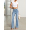 image:imageSidefeel Womens Flare Jeans High Waisted Wide Leg Stretchy Bell Bottom Front Pockets Denim PantsSky Blue