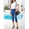 image:imageSidefeel Womens High Waist Jeans Stretchy Skinny Button Down Distressed Cropped Denim Pants with PocketsBluing