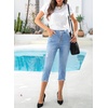 image:imageSidefeel Womens High Waist Jeans Stretchy Skinny Button Down Distressed Cropped Denim Pants with PocketsIceland Blue