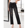 image:imageSidefeel Womens High Waisted Boyfriend Jeans Trendy Ripped Straight Leg Raw Hem Stretchy Ankle Denim PantsBlack