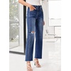 image:imageSidefeel Womens High Waisted Boyfriend Jeans Trendy Ripped Straight Leg Raw Hem Stretchy Ankle Denim PantsBluing