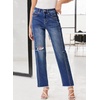 image:imageSidefeel Womens High Waisted Boyfriend Jeans Trendy Ripped Straight Leg Raw Hem Stretchy Ankle Denim PantsBluing