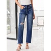 image:imageSidefeel Womens High Waisted Boyfriend Jeans Trendy Ripped Straight Leg Raw Hem Stretchy Ankle Denim PantsBluing