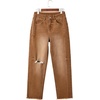 image:imageSidefeel Womens High Waisted Boyfriend Jeans Trendy Ripped Straight Leg Raw Hem Stretchy Ankle Denim PantsBrown