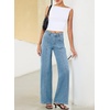 image:imageSidefeel Womens High Waisted Jeans Stretchy Seamed Wide Leg Denim Pants with PocketsIceland Blue