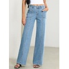image:imageSidefeel Womens High Waisted Jeans Stretchy Seamed Wide Leg Denim Pants with PocketsIceland Blue