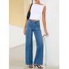 image:imageSidefeel Womens High Waisted Jeans Stretchy Seamed Wide Leg Denim Pants with PocketsLight Blue