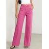 image:imageSidefeel Womens High Waisted Jeans Stretchy Seamed Wide Leg Denim Pants with PocketsRose Red