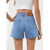 image:imageSidefeel Womens High Waisted Stretch Jean Shorts Button Summer Casual Zimbaplatinum Denim Shorts with Welt PocketsIceland Blue