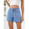 image:imageSidefeel Womens High Waisted Stretch Jean Shorts Button Summer Casual Zimbaplatinum Denim Shorts with Welt PocketsIceland Blue