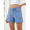 image:imageSidefeel Womens High Waisted Stretch Jean Shorts Button Summer Casual Zimbaplatinum Denim Shorts with Welt PocketsIceland Blue