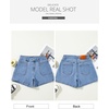 image:imageSidefeel Womens High Waisted Stretch Jean Shorts Button Summer Casual Zimbaplatinum Denim Shorts with Welt PocketsIceland Blue