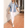 image:imageSidefeel Womens Jean Jacket Casual Short Sleeve Button Down Trendy Ruffle Washed Denim Jacket Fall Outfits 2025Iceland Blue