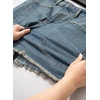 image:imageSidefeel Womens Jean Shorts Casual Summer High Waisted Stretchy Raw Hem Denim Shorts with PocketsStone Blue