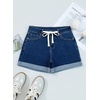 image:imageSidefeel Womens Jean Shorts High Waisted Drawstring Fold Hem Baggy Denim ShortsDark Blue