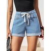 image:imageSidefeel Womens Jean Shorts High Waisted Drawstring Fold Hem Baggy Denim ShortsIceland Blue