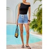 image:imageSidefeel Womens Jean Shorts High Waisted Drawstring Fold Hem Baggy Denim ShortsIceland Blue