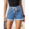 image:imageSidefeel Womens Jean Shorts High Waisted Drawstring Fold Hem Baggy Denim ShortsLight Blue
