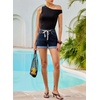 image:imageSidefeel Womens Jean Shorts High Waisted Drawstring Fold Hem Baggy Denim ShortsNavy Blue
