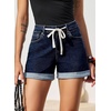 image:imageSidefeel Womens Jean Shorts High Waisted Drawstring Fold Hem Baggy Denim ShortsNavy Blue