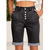 image:imageSidefeel Womens Jean Shorts High Waisted Stretchy Button Fly Folded Hem Trendy Casual Summer Bermuda ShortsBlack